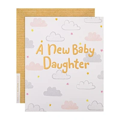 Afbeelding van Baby Dochter Geboorte Gefeliciteerd Kaart Van De Hallmark Studio Hedendaags Ontwerp Op Getextureerde Board met Gouden folie Lettering