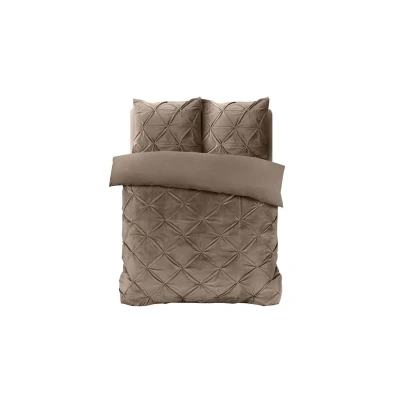 Afbeelding van Dekbedovertrek Velvet Pintuck Lits Jumeaux (240x220 cm) Taupe Microvezel Dessin: Patroon Sleeptime Dekbed Discounter.nl