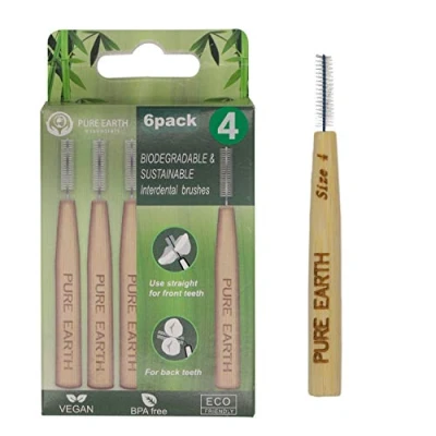 Afbeelding van Pure Earth Essentials Bamboe interdentale borstels biologisch afbreekbare borstel organisch handvat met zachte haren voor diepe reiniging tussen tanden en tandvlees (6 stuks, maat 4,