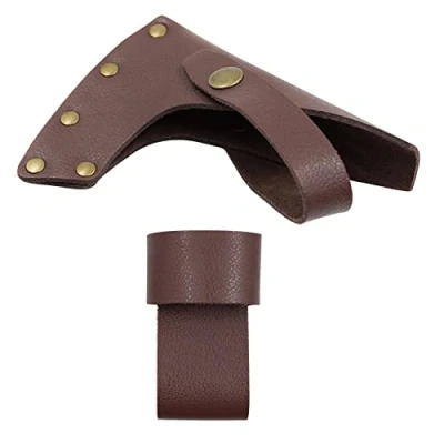 Afbeelding van GIMOCOOL Houten bijl holster met riemlus, cover lederen verstelbare hoofd schede riemhouder voor hamerbijl sikkel gebruik buiten werk camping cadeau houthakker timmerlieden