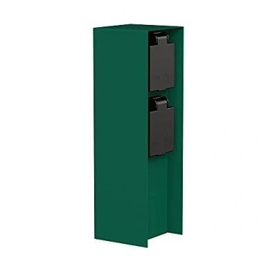 Afbeelding van ledscom.de Tuincontactdooszuil POMI voor buiten, IP44, 2 weg, roestvrij staal, groen, vierkant, 23 cm, buitenstopcontact, tuincontactdoos, wandcontactdoos toren, energiezuil