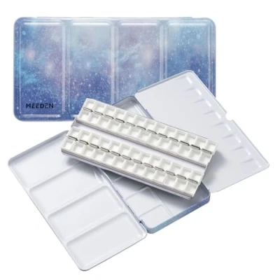 Afbeelding van MEEDEN Lege Aquarel Tins Box Palet Paint Case, Groot Blauw Tin met 52 PCs Halve Pannen