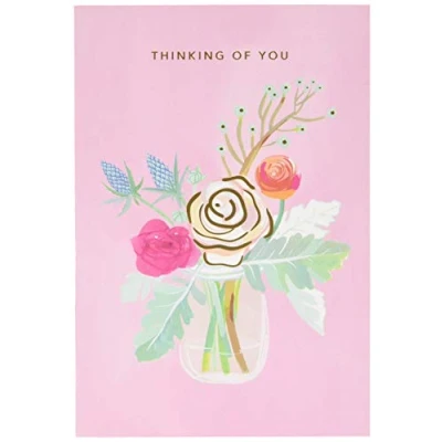 Afbeelding van Hallmark Thinking of You Card Floral Good mail Design, roze bloempotkaart