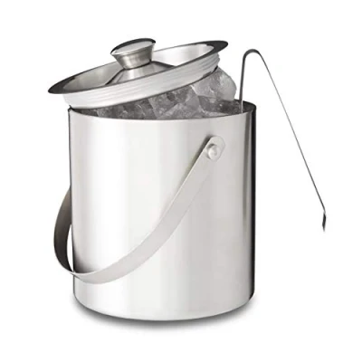 Afbeelding van relaxdays ijsemmer met tang en deksel 2 liter ijsblokjesemmer zilver RVS