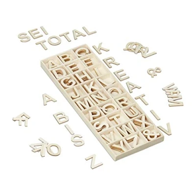 Afbeelding van Relaxdays houten letters alfabet, 162 delige set, hoofdletters A Z, &amp; teken, 3 cm, decoratieletters knutselen, natuur