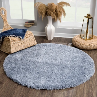 Afbeelding van Porto Soft Fluffy Vloerkleed Hoogpolig Effen Blauw 120 cm rond
