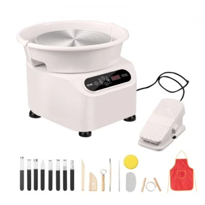Afbeelding van VEVOR Elektrische pottenbakkersmachine, 250 mm, 350 W, met pedaal, touchscreen, LCD, mini draaibank 4 steunvoeten, snelheidsbereik van 50 300 omw/min, voor keramische handwerk, wit