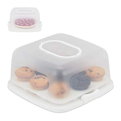 Afbeelding van Relaxdays taartdoos kunststof taart bewaardoos cakedoos muffins transportbox wit