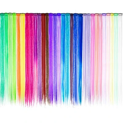Afbeelding van Haarextensies, 30 stuks kleurrijke clip in synthetische haarverlengingen, 53 cm lang, hittebestendige haarverlengingen meerdere kleuren (stijl A)