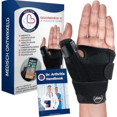 Afbeelding van Duimbrace rechts en links, ontwikkeld door artsen, pols duimbandage met 2 geïntegreerde steunrails, verlichting bij artrose of peesontsteking (enkele verpakking, zwart)