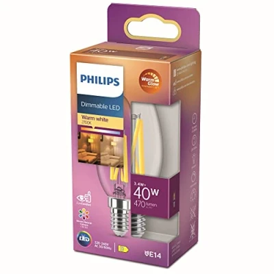 Afbeelding van Philips LED kaarslamp Warmwit licht E14 40 W Transparant Dimbaar Energiezuinig Filament lamp