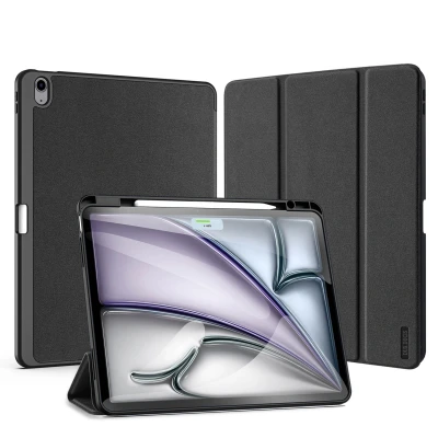 Afbeelding van iPad Air 13 inch (2024) M2 Hoes: Dux Ducis Domo Bookcase Zwart Kunstleder Tablet Hoezen