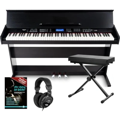 Afbeelding van FunKey DP 88 II digitale piano zwart set met keyboardbank, koptelefoon en pianomethode