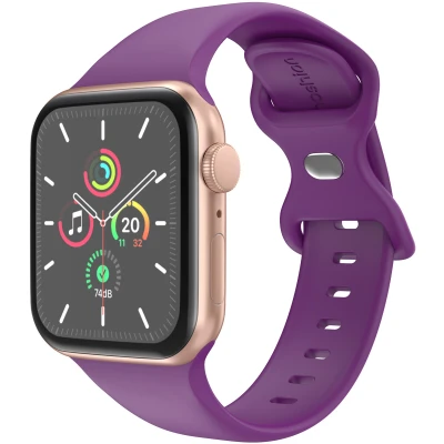 Afbeelding van Apple Watch Siliconen+ bandje Paars Geschikt voor Series1/2/3/4/5/6/7/8/9/10/SE (38/40/41 mm) Series 10 (42 Purple Maat S/M