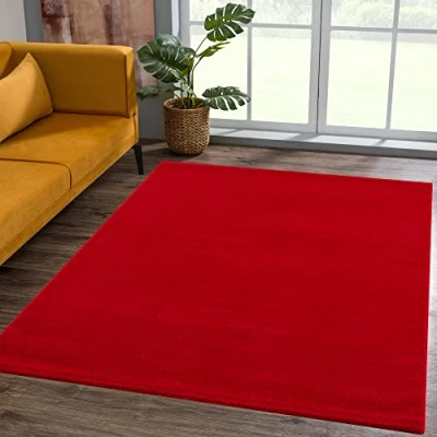 Afbeelding van SANAT Laagpolig tapijt voor de woonkamer, effen moderne tapijten slaapkamer, werkkamer, kantoor, hal, kinderkamer en keuken, rood, 120 x 170 cm