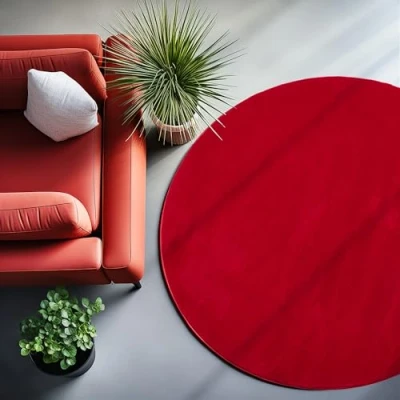 Afbeelding van Laagpolig vloerkleed, Unicolor Monochroom, Vloerkleed Rood, 160 cm Rond, Tapijten in moderne stijl, Tapijt woonkamer