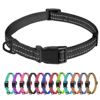 Afbeelding van TagMe Reflecterende nylon hondenhalsband, verstelbare klassieke halsband met snelsluiting gesp voor extra kleine honden, zwart, 1,5 cm breedte