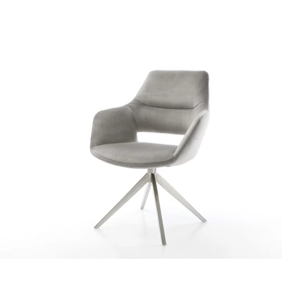 Afbeelding van DELIFE Draaistoel Yago Flex met armleuning fluweel grijs kruisframe breed roestvrij staal 360 draaibaar rocker functie pocketveer kern