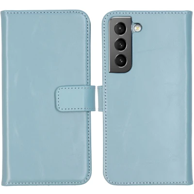 Afbeelding van Samsung Galaxy S22 Hoesje Echt leder Selencia Bookcase Lichtblauw Telefoonhoesje