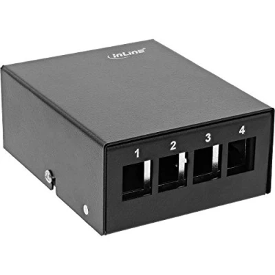 Afbeelding van InLine® Patchvelddoos opbouw voor 4X Keystone RJ45, metaal, zwart RAL9005