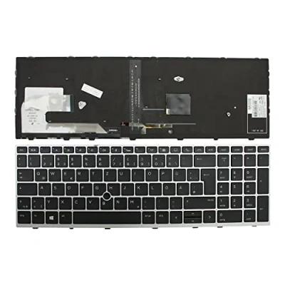 Afbeelding van Keyboards4Laptops HP EliteBook 850 G5 met wijzer zilveren frame verlichte zwarte Duitse lay out vervanging laptop toetsenbord