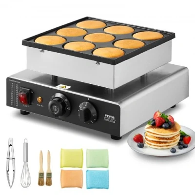 Afbeelding van VEVOR commerciële mini pannenkoekenmachine, 9 stuks, diameter 76 mm, Dorayaki machine, 850 W, temperatuur en tijdcontrole, voor keuken, feest, evenement