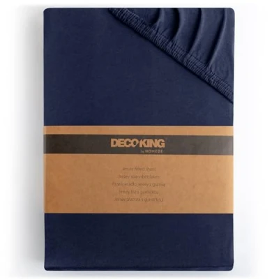Afbeelding van DecoKing Hoeslaken 100% katoen Jersey boxspring Donker Blauw 100x200 120x200 Amber