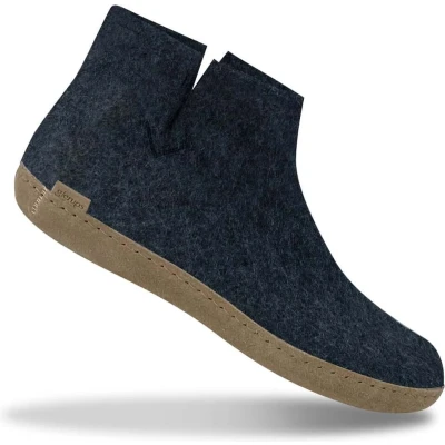Afbeelding van Glerups Hoge Wollen Sloffen Leren Zool Donker Blauw 42