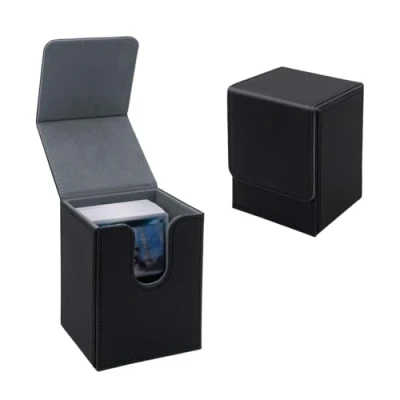 Afbeelding van Tolesum Card Deck Box voor MTG, Gathering Kaartbox 100+ kaarten, PU leer, sterke magnetische verzamelkaartenbox, compatibel met Magic Commander TCG kaarten (verticaal zwart)