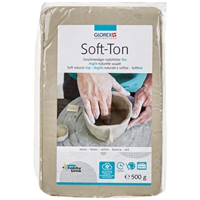 Afbeelding van GLOREX 6 8075 101 zachte klei wit 500 g, natuurlijke, bijzonder en soepele klei, luchthardend geschikt voor ovens, zeer kinderen