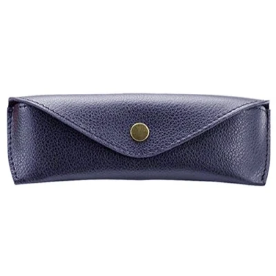 Afbeelding van ALASSIO 2682 brillenkoker van echt leer, etui voor brillen en zonnebrillen, leren met klapsluiting een drukknoopsluiting metaal, case, klein, blauw, ca. 16 x 5,5 3 cm,