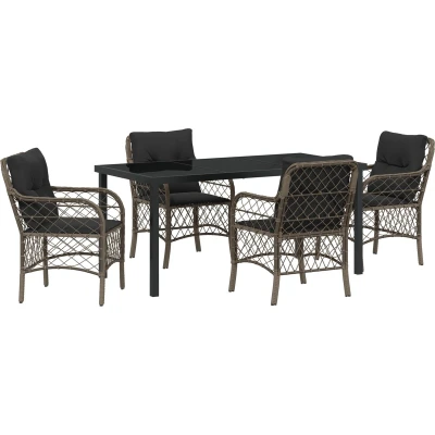 Afbeelding van vidaXL 5 delige Tuin Eet Set met Kussens Grijs Poly Rattan