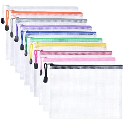 Afbeelding van Vicloon documentenmap A5, 10 stuks met ritssluiting, mesh kunststof voor documenten, papier, cosmetica, huiswerk en reisaccessoires