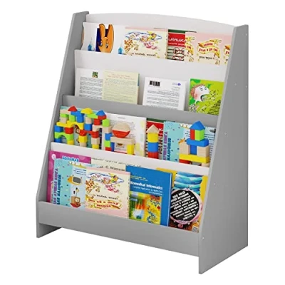 Afbeelding van Lestarain kinderrek, 4 open, boekenkast, opbergrek voor kinderen, staande plank, kinderkamer, plank van MDF met kantelbeveiliging, wit+grijs