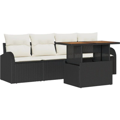 Afbeelding van vidaXL 5 delige Tuin Sofa Set met Kussens Zwart Poly Rattan, 2 zits Opbergruimte &amp; Rattan