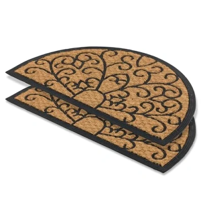 Afbeelding van antislip buitendeurmat weerbestendig Coco Deluxe rubber en kokos antibacteriële deurmat vuilvanger 45x75 cm set van 2 reliëf halfrond