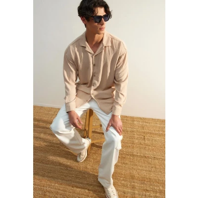 Afbeelding van Trendyol Indigo Oversize Fit Zomeroverhemd Met Open Kraag En Linnenlook Tmnss23Go00053
