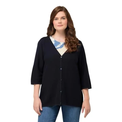 Afbeelding van Ulla Popken 3/4 Sleeve Vneck Vest, Dames, Maat: 46/48, Navy blue