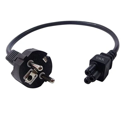 Afbeelding van korte stroomkabel/netsnoer (geaarde stekker op klaverbladbus). 50 cm. zwart.