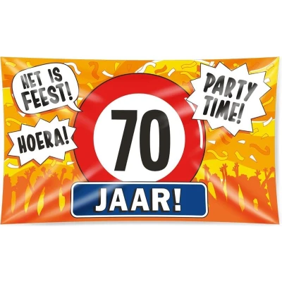 Afbeelding van Gevelvlag 70 jaar verkeersbord XXL 150x90cm