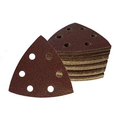 Afbeelding van 50 stuks klittenband schuurdriehoeken, 93 x mm, korrel 60 voor deltaschuurmachine, 6 gaten