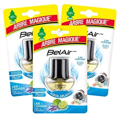 Afbeelding van Arbre Magique BelAir Vloeibare auto luchtverfrisser met clip, Aqua Splash, frisse en zachte geur, houdt tot 75 dagen, Italiaans design, 3 stuks