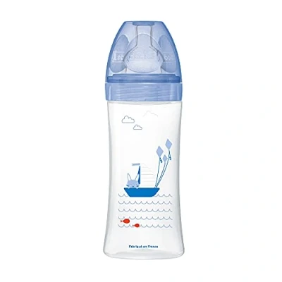 Afbeelding van Dodie Sensation+ anti koliek fles zee, 6 maanden, platte speen, debiet 3, blauw, 330 ml, 1 stuk