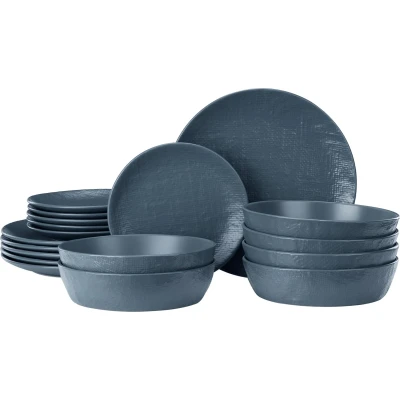 Afbeelding van Navaris aardewerk servies voor 6 personen Serviesset 18 delig Compact en stapelbaar bordenset Magnetron vaatwasserbestendig Blauw
