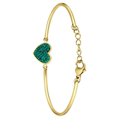 Afbeelding van Lucardi Dames Stalen goldplated Armband hart met kristal emerald Staal Goudkleurig 20 cm
