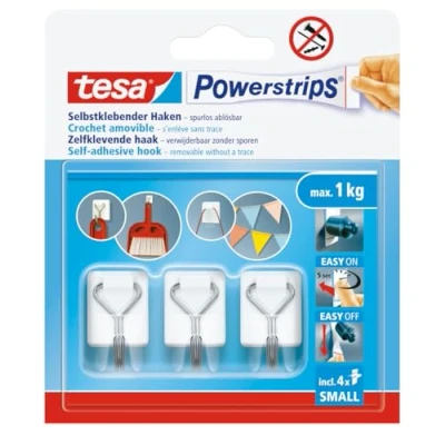 Afbeelding van tesa Powerstrips Zelfklevende Haken Small Met Afneembare Draadhaak Herbruikbare Muurhaken voor Badkamer of Keuken Montage zonder Boren Wit 3 x 4