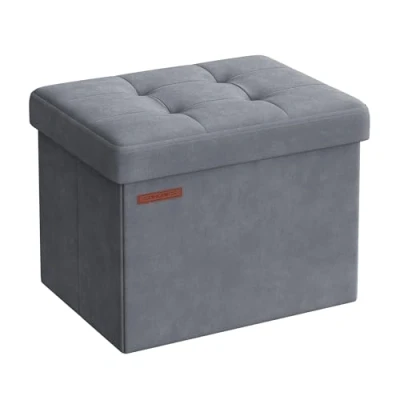 Afbeelding van SONGMICS Poef met opbergruimte, kleine inklapbare zitbank, 31 x 41 cm voetenbank, opbergdoos, tot 130 kg belastbaar, voor woonkamer, slaapkamer, slaapzaal, leigrijs LSF200G01