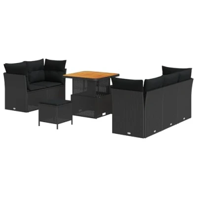 Afbeelding van vidaXL 8 delige Tuinsofa Set met Kussens Zwart Poly Rattan