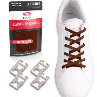 Afbeelding van SULPO 2 paar elastische veters, veters met comfortabele sluiting, schoenveters voor kinderen en volwassenen, alle soorten schoenen, Brons, One size