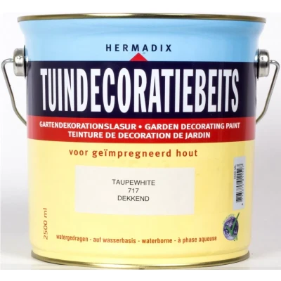Afbeelding van Hermadix Tuindecoratiebeits Dekkend 717 Taupewhite 2,5 liter Tuinbeits